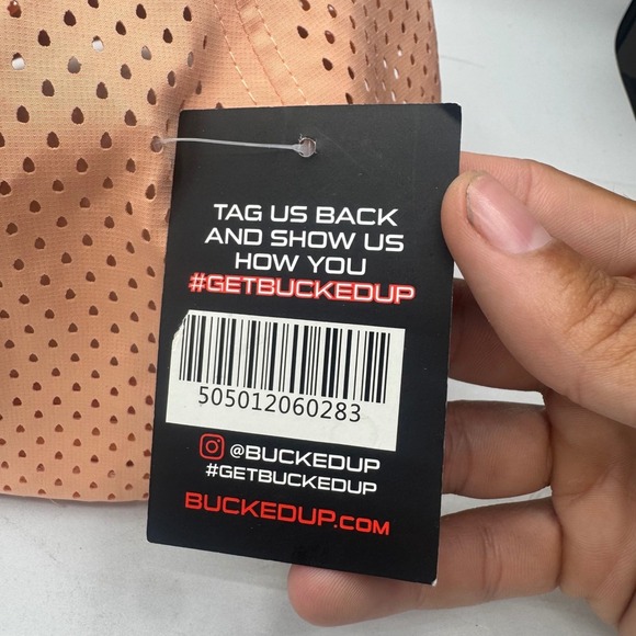 Bucked Up Hat Peach Gold Deer Logo Perforated Snapback Baseball Cap NWT - Picture 5 of 8